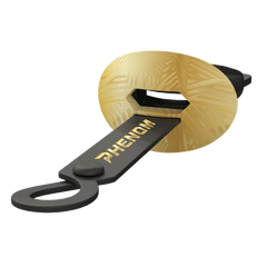 Phenom Elite HexaFlow 4.0 SnapPlate Black Gold Rush football mouthguard — side view of black and gold hard-shell overlay with dangle strap