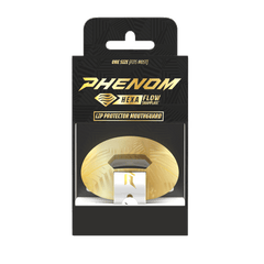 Phenom Elite HexaFlow 4.0 SnapPlate White Gold Rush football mouthguard — packaged box shot with white and gold SnapPlate overlay