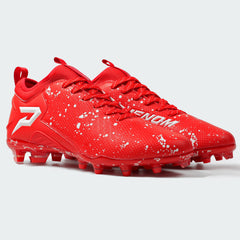 Phenom Elite x Kool-Aid Cherry football cleat — Quantum Speed red and white splatter low-cut speed cleat, hero shot