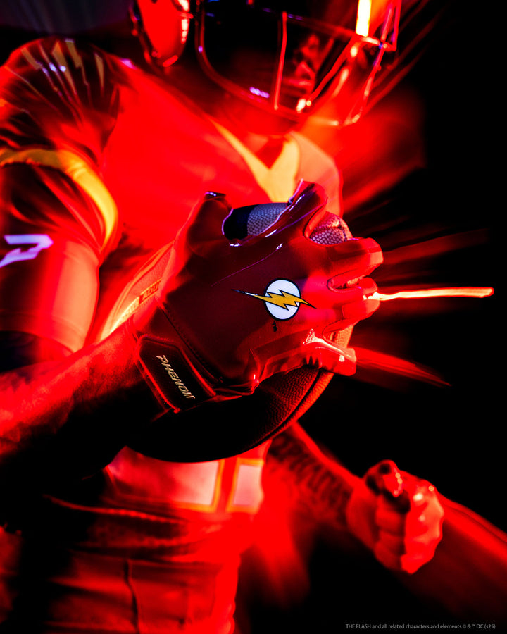 Phenom Elite The Flash Football Gloves - DC Comics VPS1 Receiver Gloves For Adults & Youth