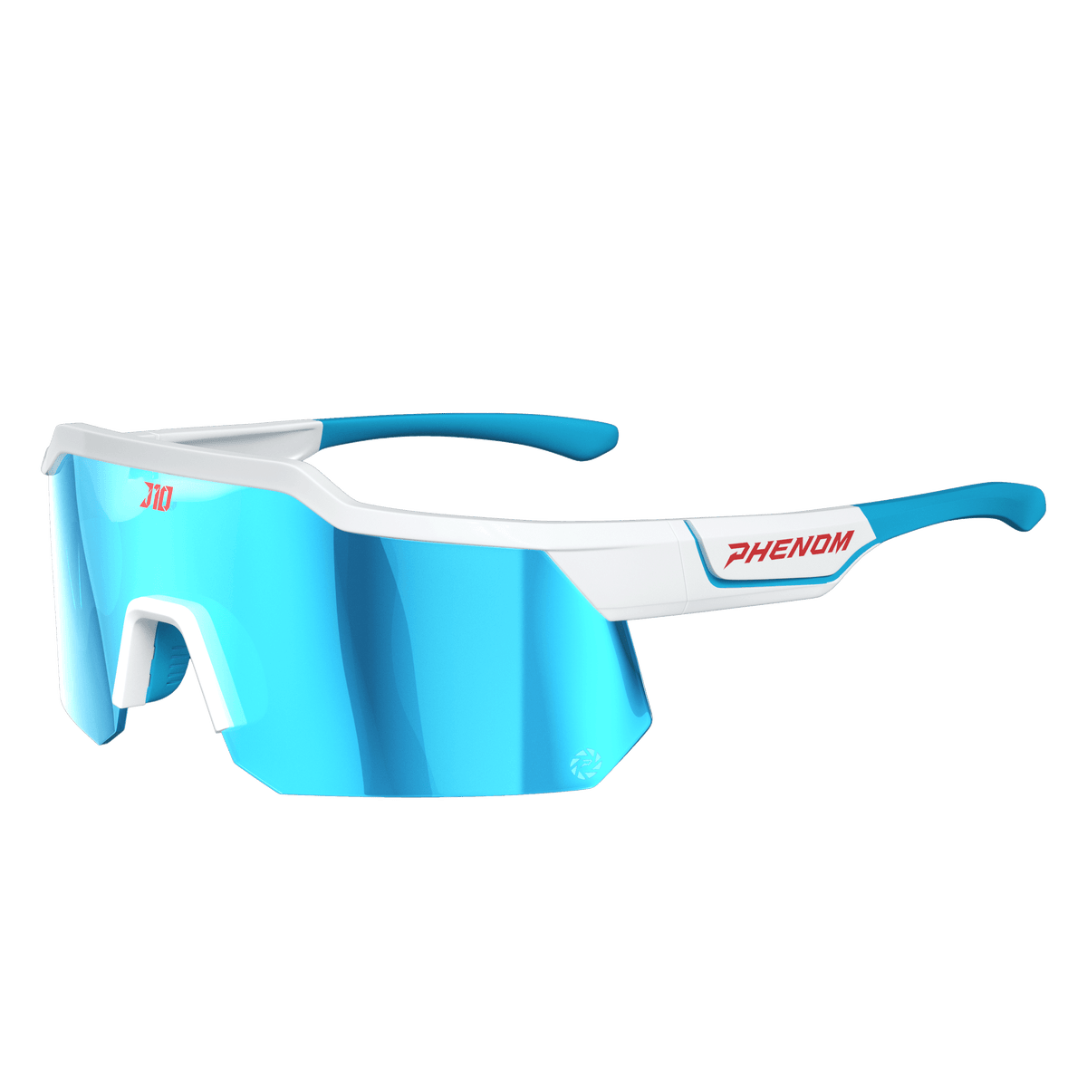 Phenom Focus Performance Sunglasses - DeSean Jackson Ice Hornet, red white and blue wraparound sport sunglasses, front view