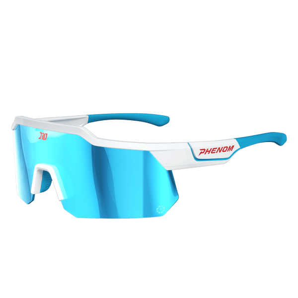 Phenom Focus Performance Sunglasses - DeSean Jackson Ice Hornet, red white and blue wraparound sport sunglasses, front view