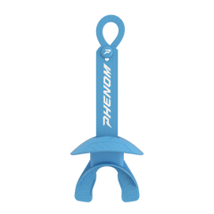 Phenom Elite Hexa-Flow 4.0 football mouthguard — columbia blue ready-to-wear design with loop-closure strap