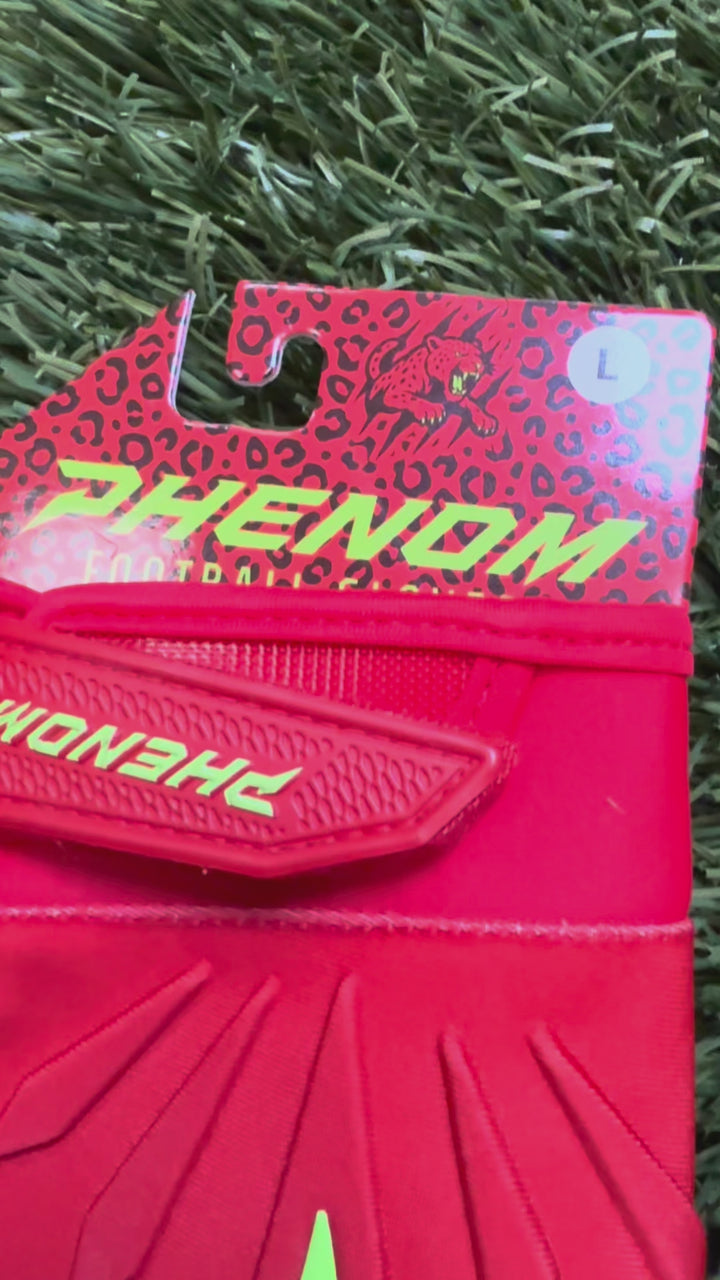 Phenom Elite Quantum Fierce Youth & Adult Padded Football Gloves - Red Leopard