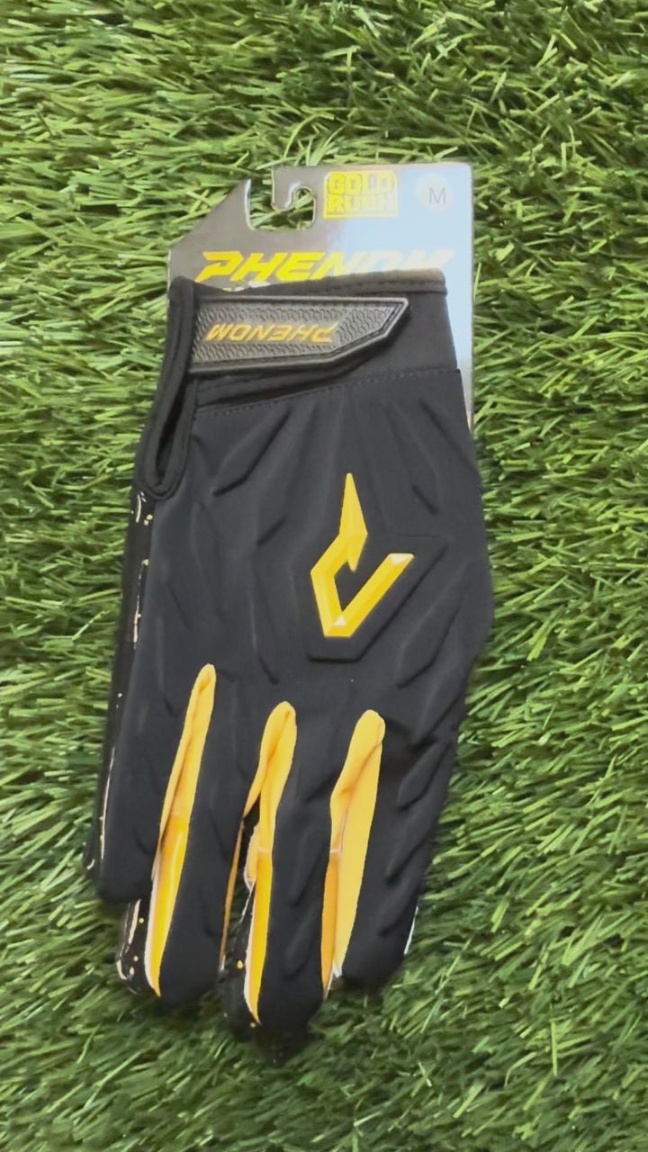 Phenom Elite Quantum Fierce Youth & Adult Padded Football Gloves - Gold Rush Black