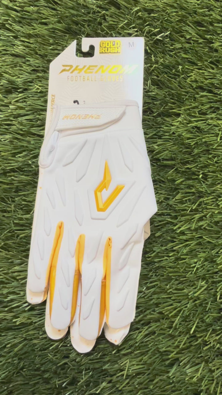 Phenom Elite Quantum Fierce Youth & Adult Padded Football Gloves - Gold Rush White