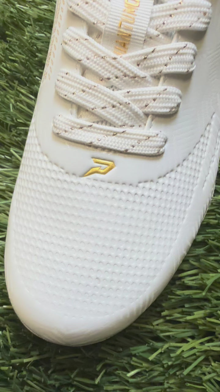 Phenom Elite Quantum Carbon Football Cleats – Gold Rush (White & Gold)