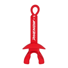 Phenom Elite Hexa-Flow 4.0 football mouthguard — red ready-to-wear design with loop-closure strap