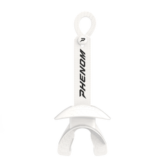 Phenom Elite Hexa-Flow 4.0 football mouthguard — white ready-to-wear design with loop-closure strap