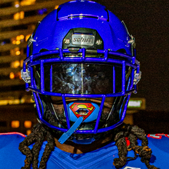 Phenom Elite x DC Comics Superman Hexa-Flow football mouthguard — product shot of licensed royal blue Superman design