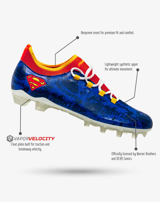 Superman Youth Football Cleats - Velocity 2.0 by Phenom Elite